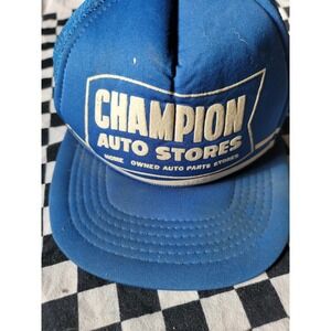 Vintage Champion Auto Stores Trucker Hat‎ Blue Mesh Snapback Auto Parts Cap